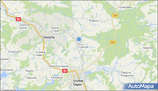 mapa Ubocze, Ubocze gmina Gryfów Śląski na mapie Targeo